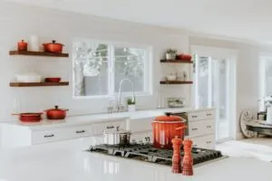 Modern kitchen with red accents